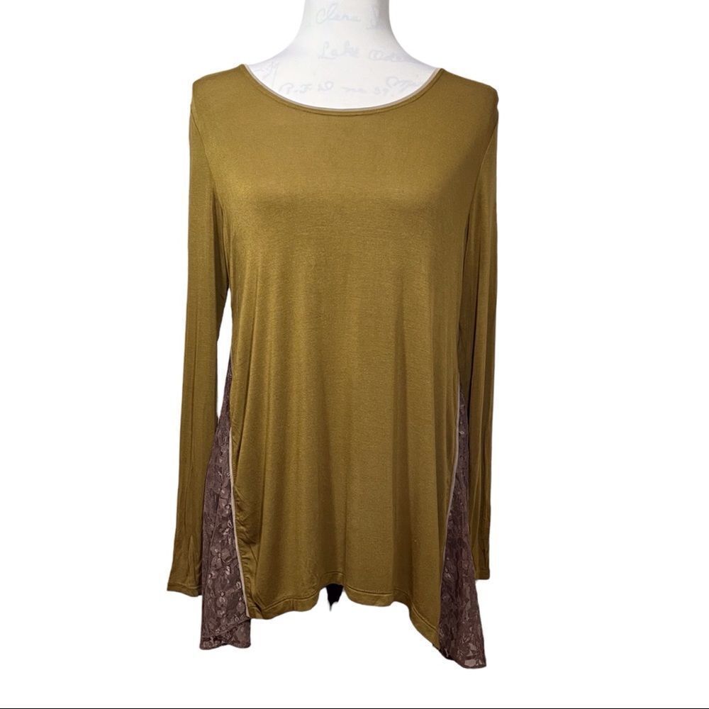 Logo Long Sleeve Tunic Shirt with Lace Insets